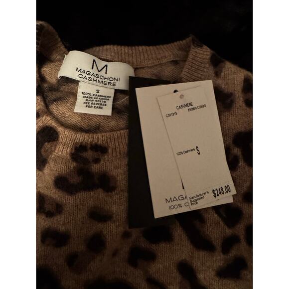 NWT Magaschoni 100% Cashmere Leopard Print Sweater – Brown Combo – Size S - Picture 4 of 4
